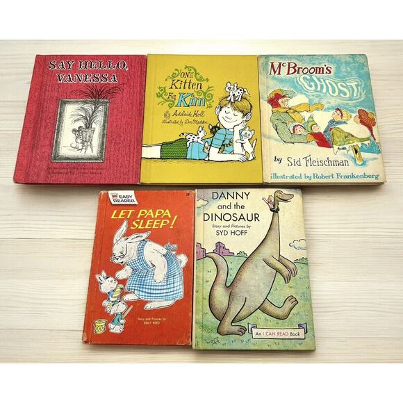 Various Other - 5 Vtg 60s-70s Hardback Kids Books Easy Reader Dinosaur Papa Sleep Ghost Kitten